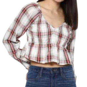 American Eagle Y2K flannel-style smocked baby doll crop top Small 00-2